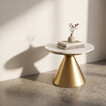 Round White Marble Side Table with Gold Pedestal Base by Zodiya