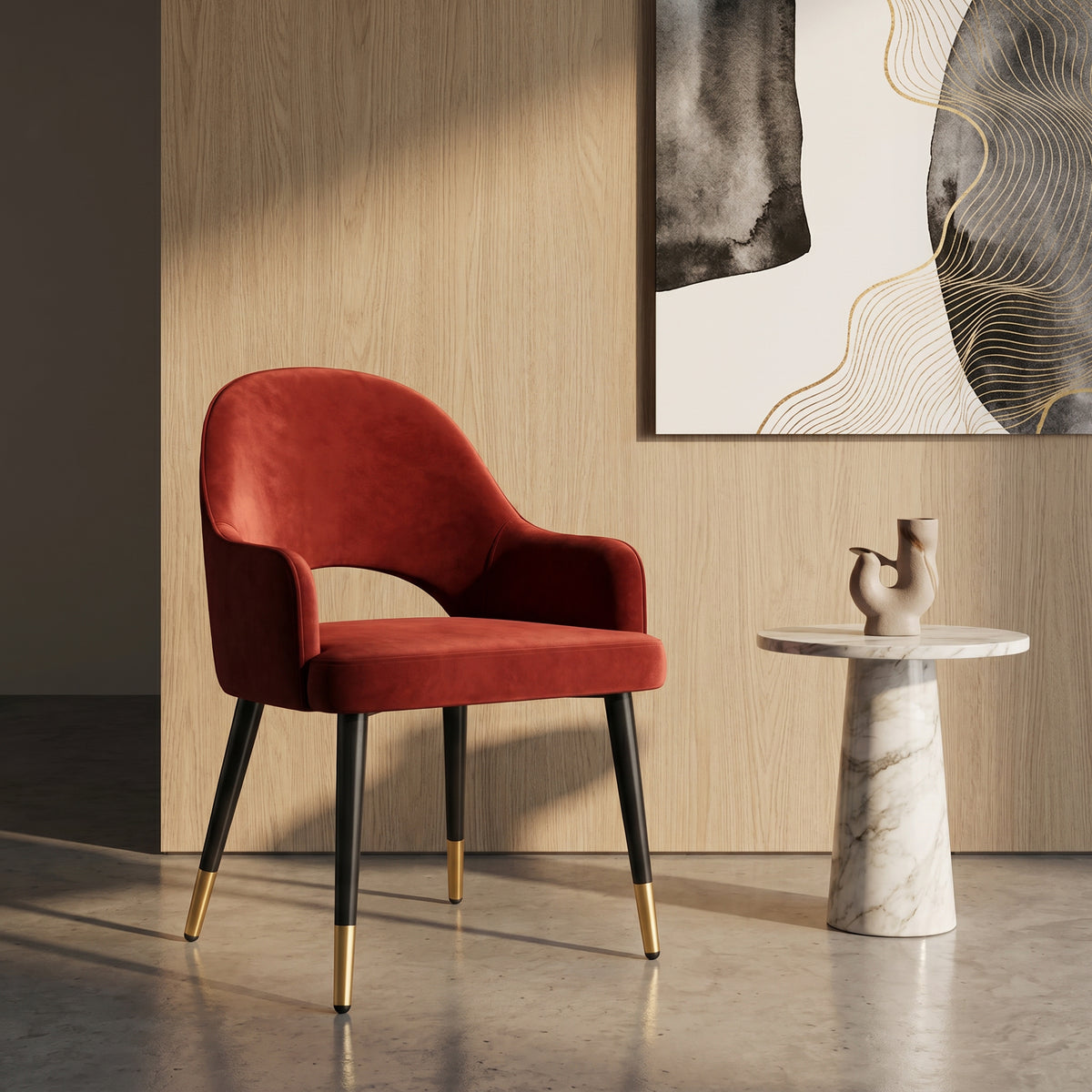 Red Velvet Dining Arm Chair by Zodiya
