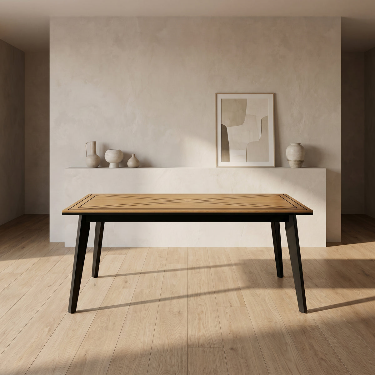 Black Engineered wood 6 Seater Dining Table by Zodiya