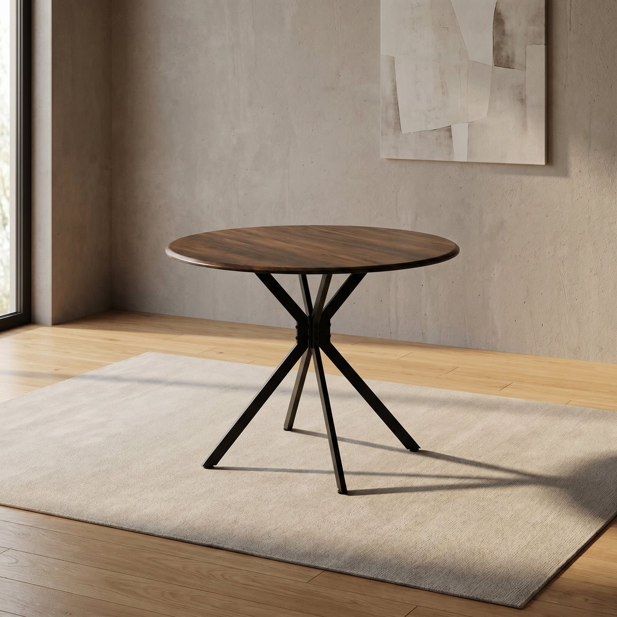 Omaha Round Wood and Metal 4 seater Dining Table by Zodiya