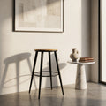 Modern Round Wooden Bar Stool with Black Metal Legs by Zodiya