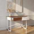 Oblique Wood and White Metal Study Table by Zodiya