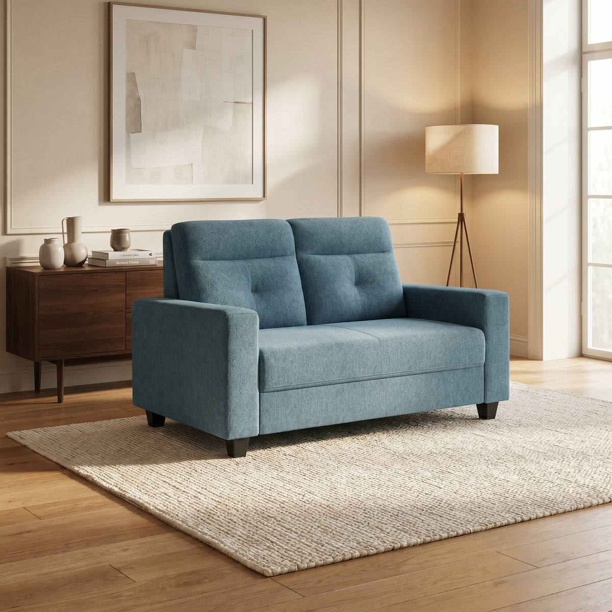 Modern Blue Fabric 2 Seater Sofa by Zodiya