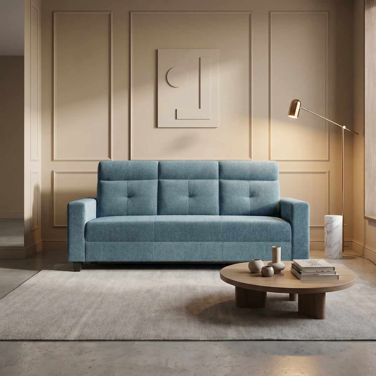 Bejeu Teal Fabric 3 Seater Sofa by Zodiya