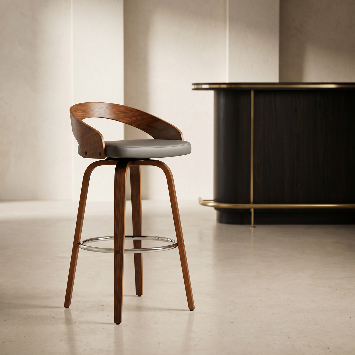 Sunat Wooden Bar Chair with Grey Cushion By Zodiya