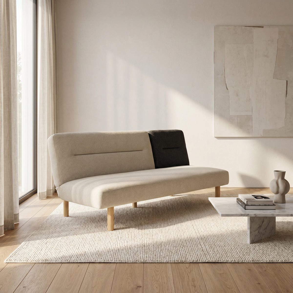 Beach Beige Sofa Cum Bed by Zodiya