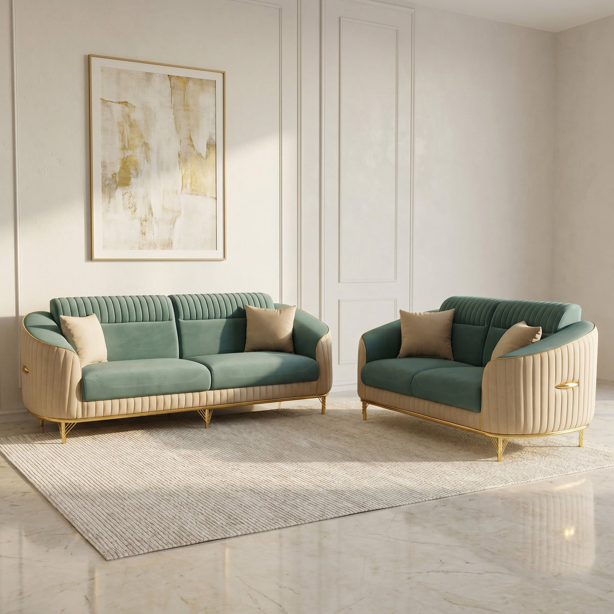 Eldric Pro Green Velvet 3 Seater Sofa with Gold Legs by Zodiya