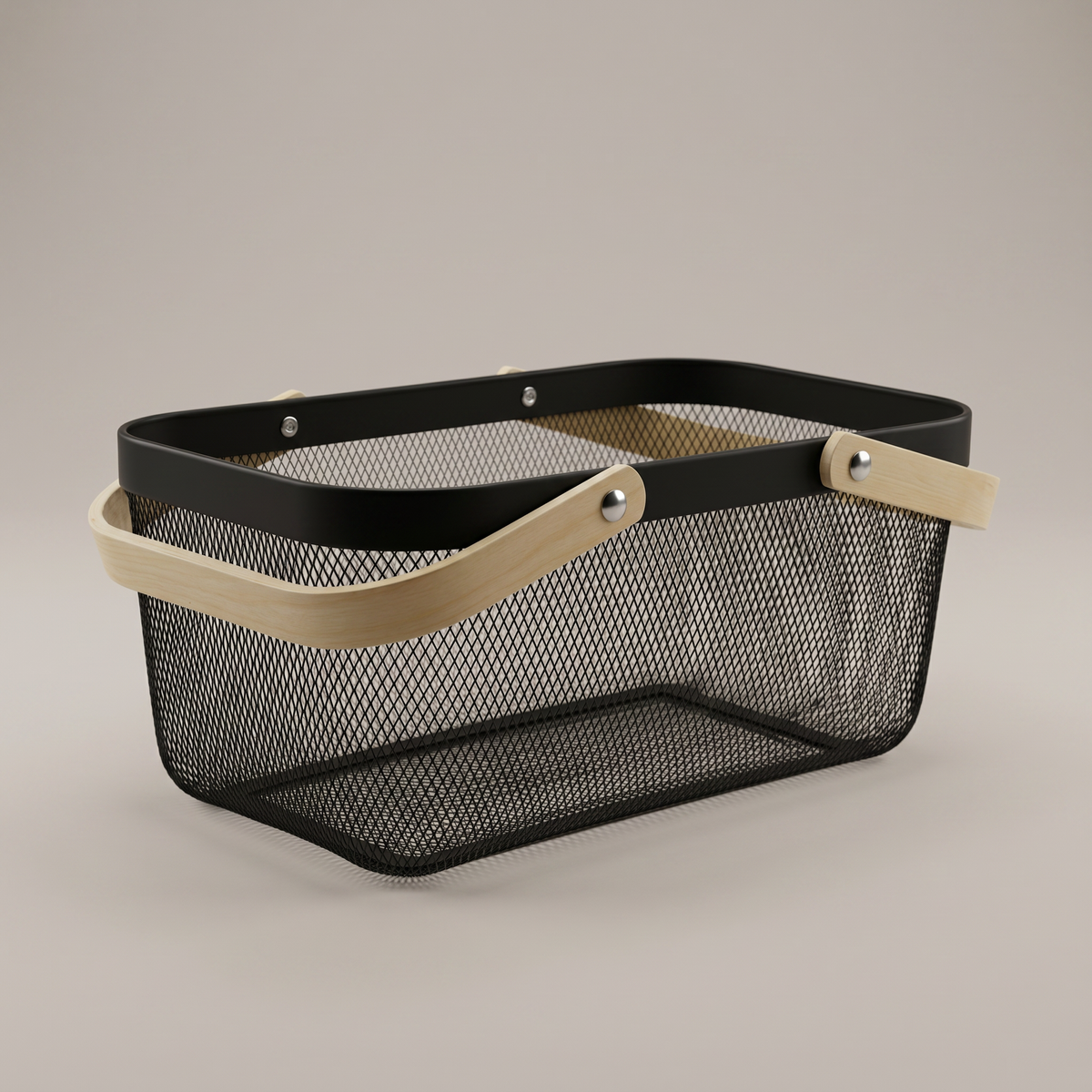 Black Metal Basket with Wooden Handles by Zodiya