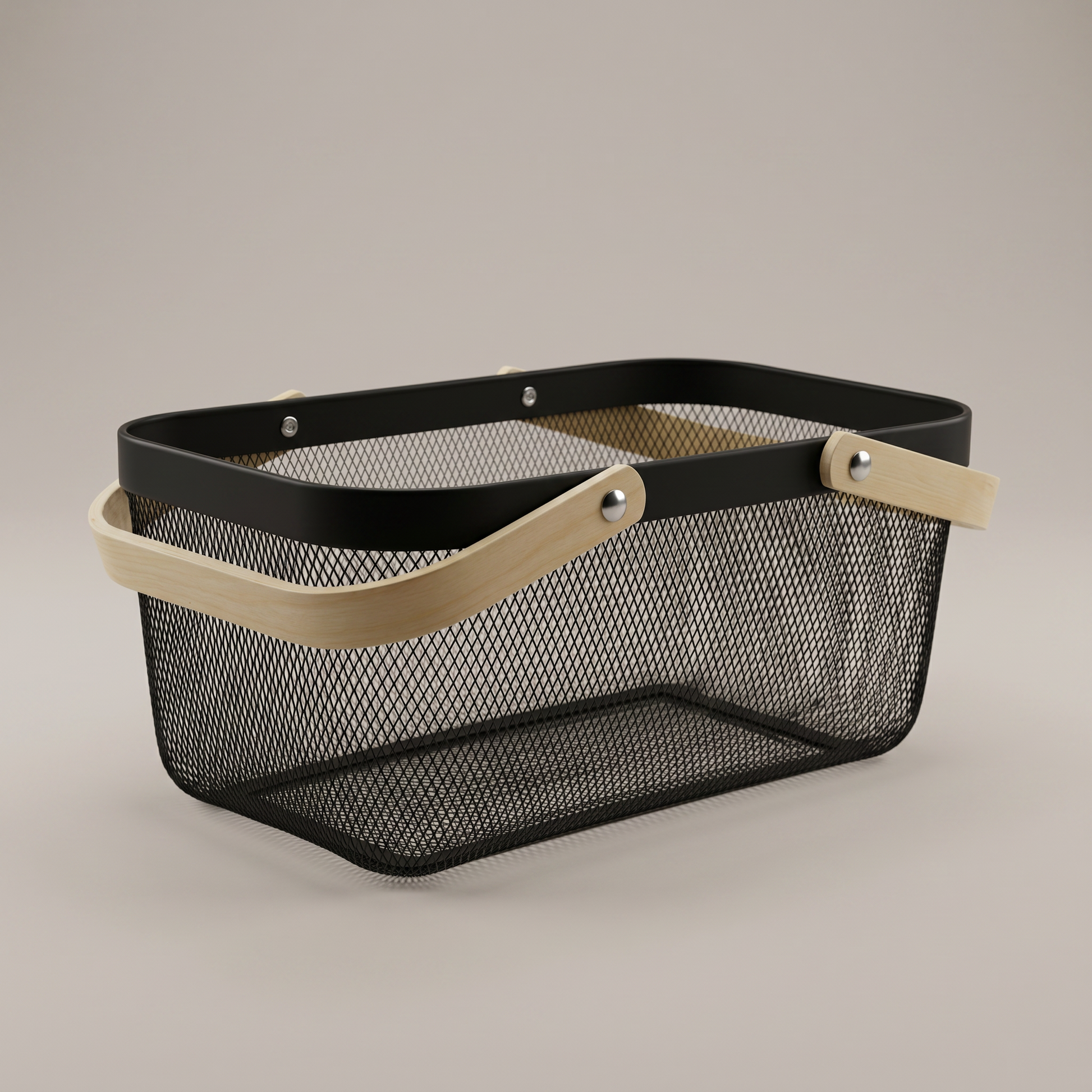 Black Metal Basket with Wooden Handles by Zodiya-4