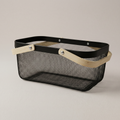 Black Metal Basket with Wooden Handles by Zodiya