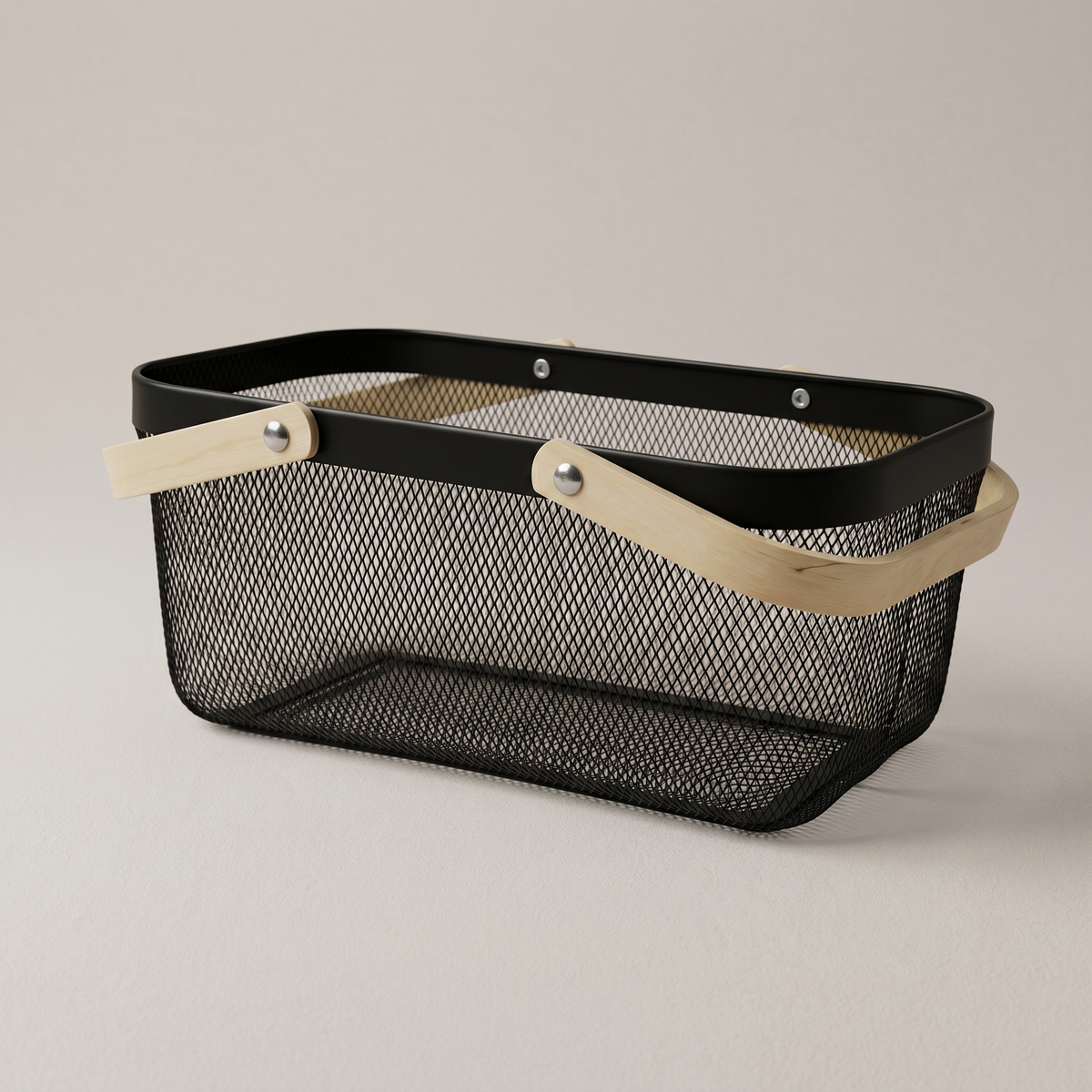 Black Metal Basket with Wooden Handles by Zodiya