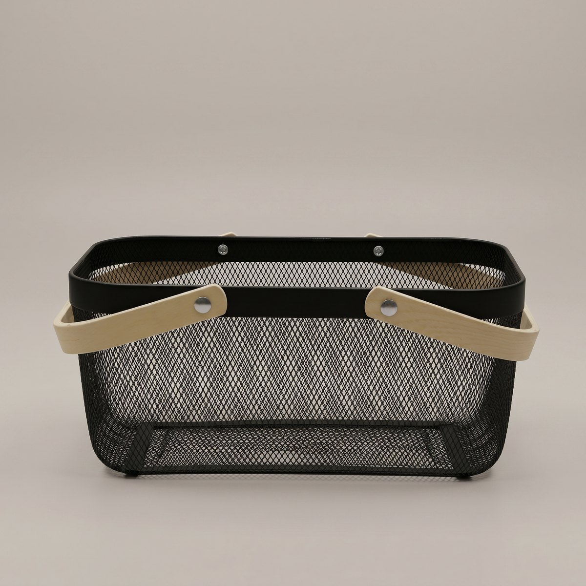 Black Metal Basket with Wooden Handles by Zodiya