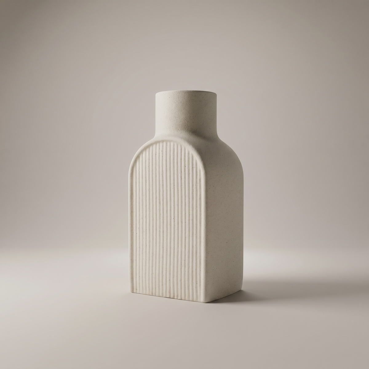 Beige Ceramic Textured Flower Vase ( Ribbed, Arched) by Zodiya