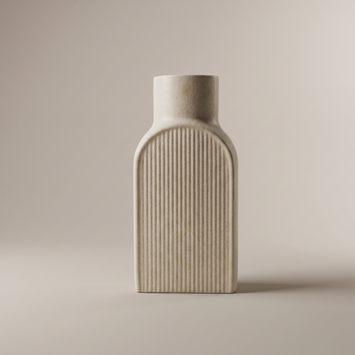 Beige Ceramic Textured Flower Vase ( Ribbed, Arched) by Zodiya