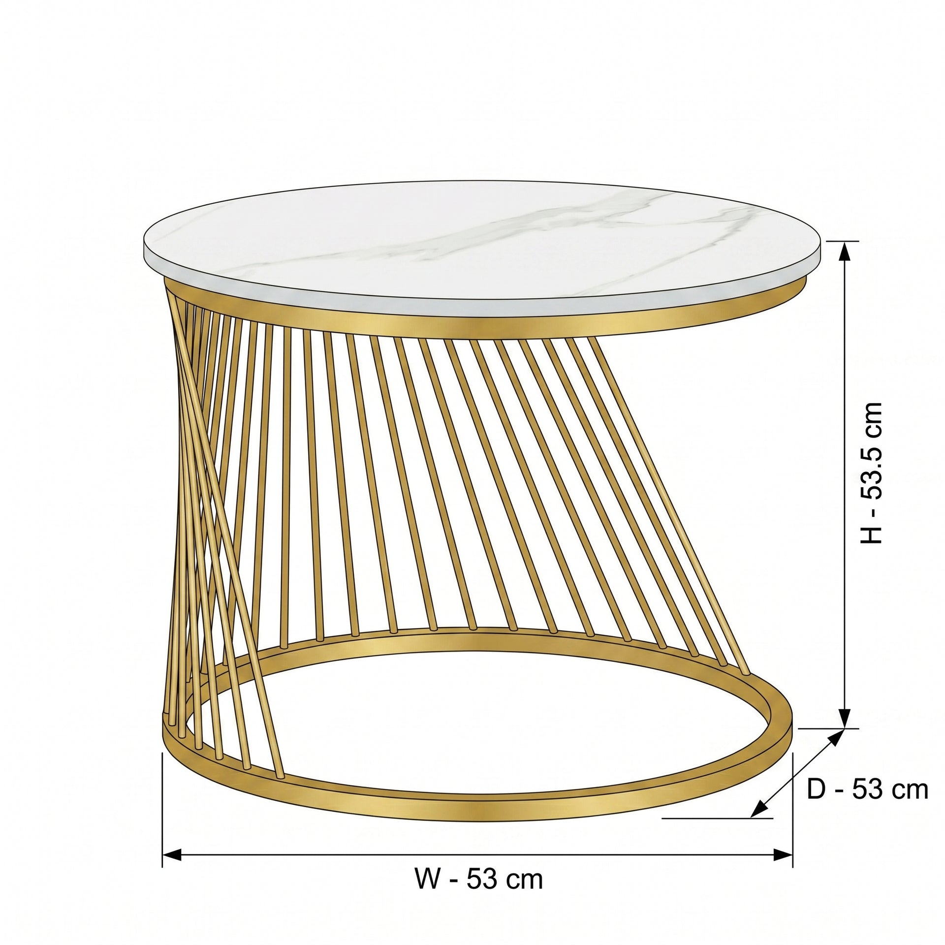 Round Marble Top Side Table with Metallic Gold Base by Zodiya