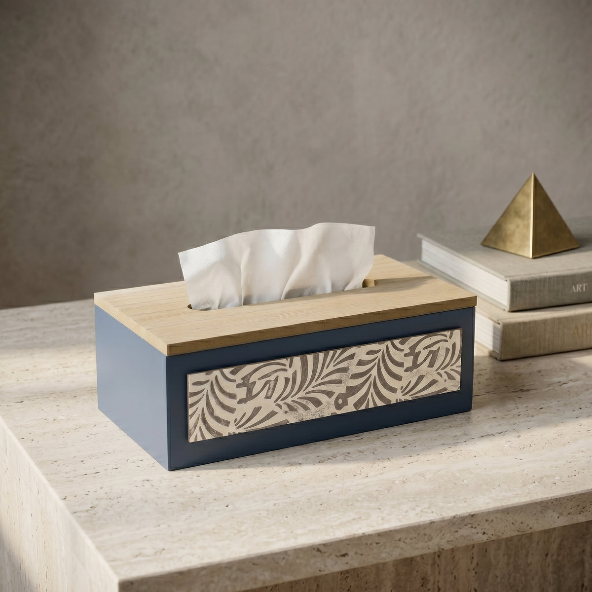 Blue Wooden Tissue Box By Zodiya