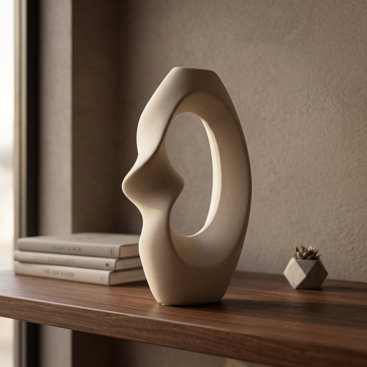 Beige Center-cut Ceramic Vase By Zodiya