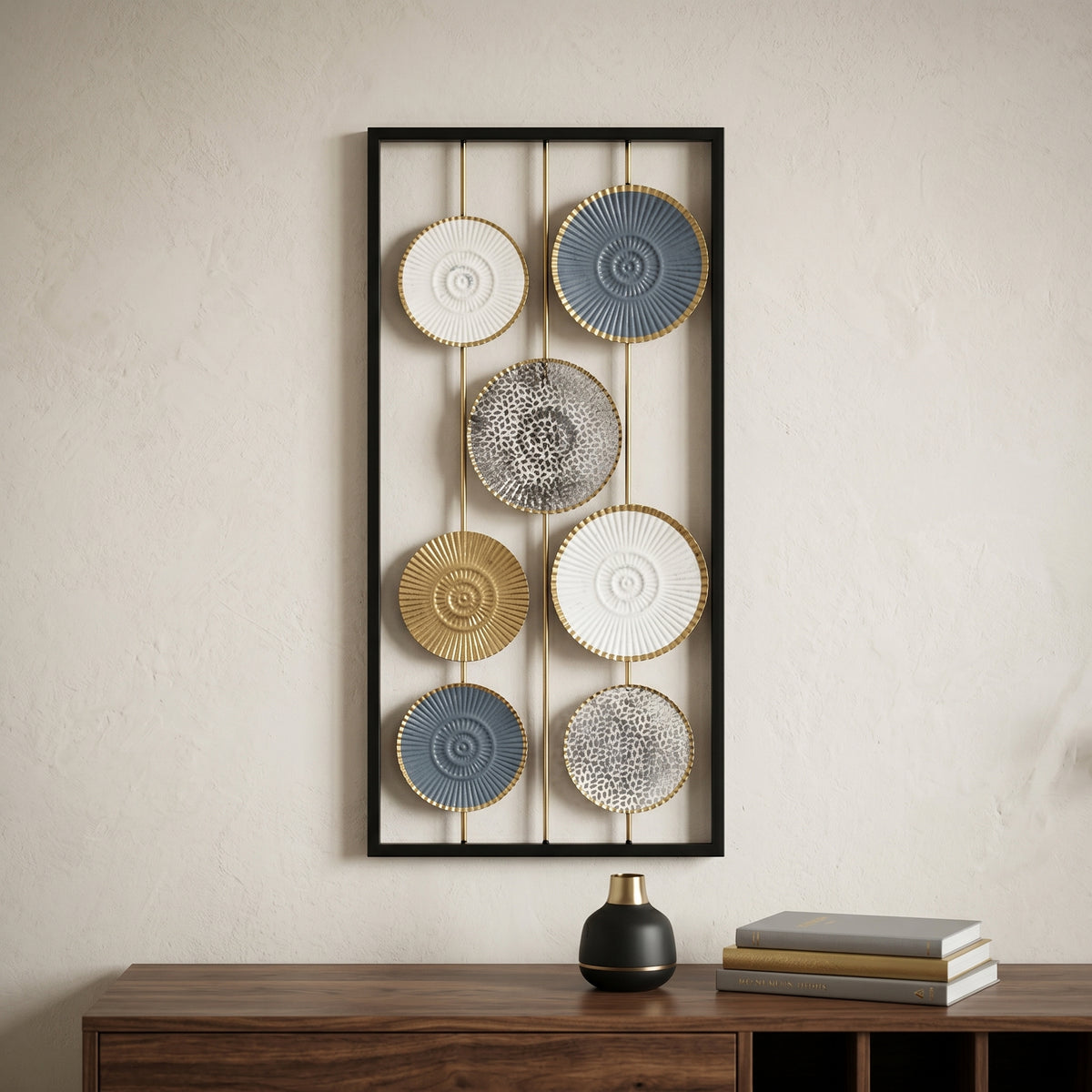 Multi Color Metal Wall Decor in Black Frame By Zodiya