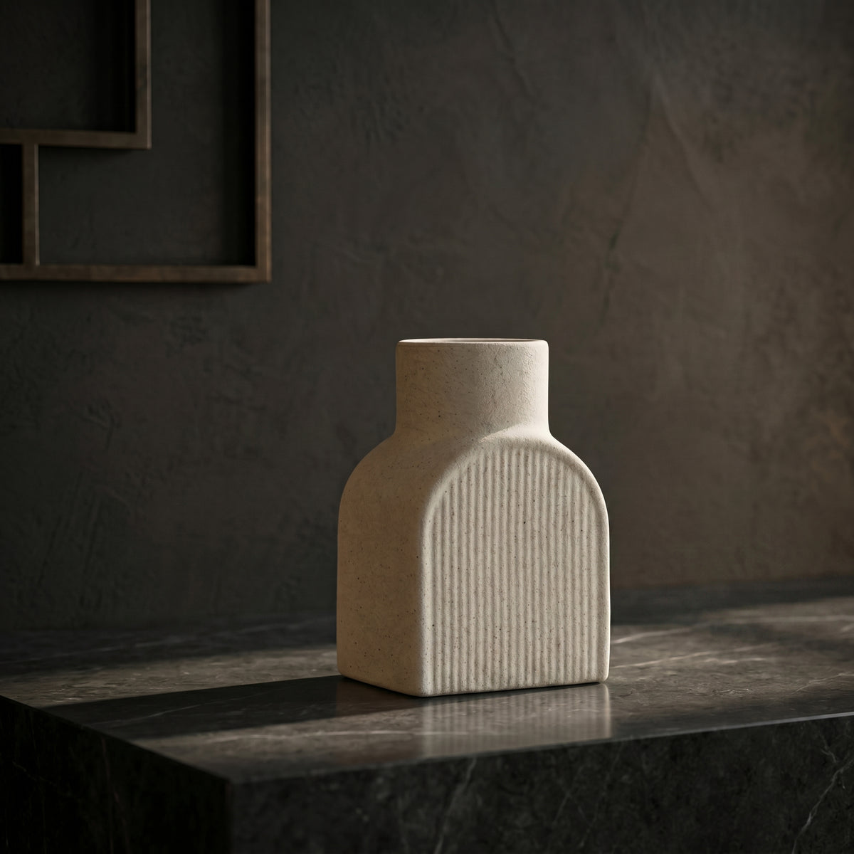 Beige Textured Ceramic Flower Vase ( Arched, Small ) by Zodiya
