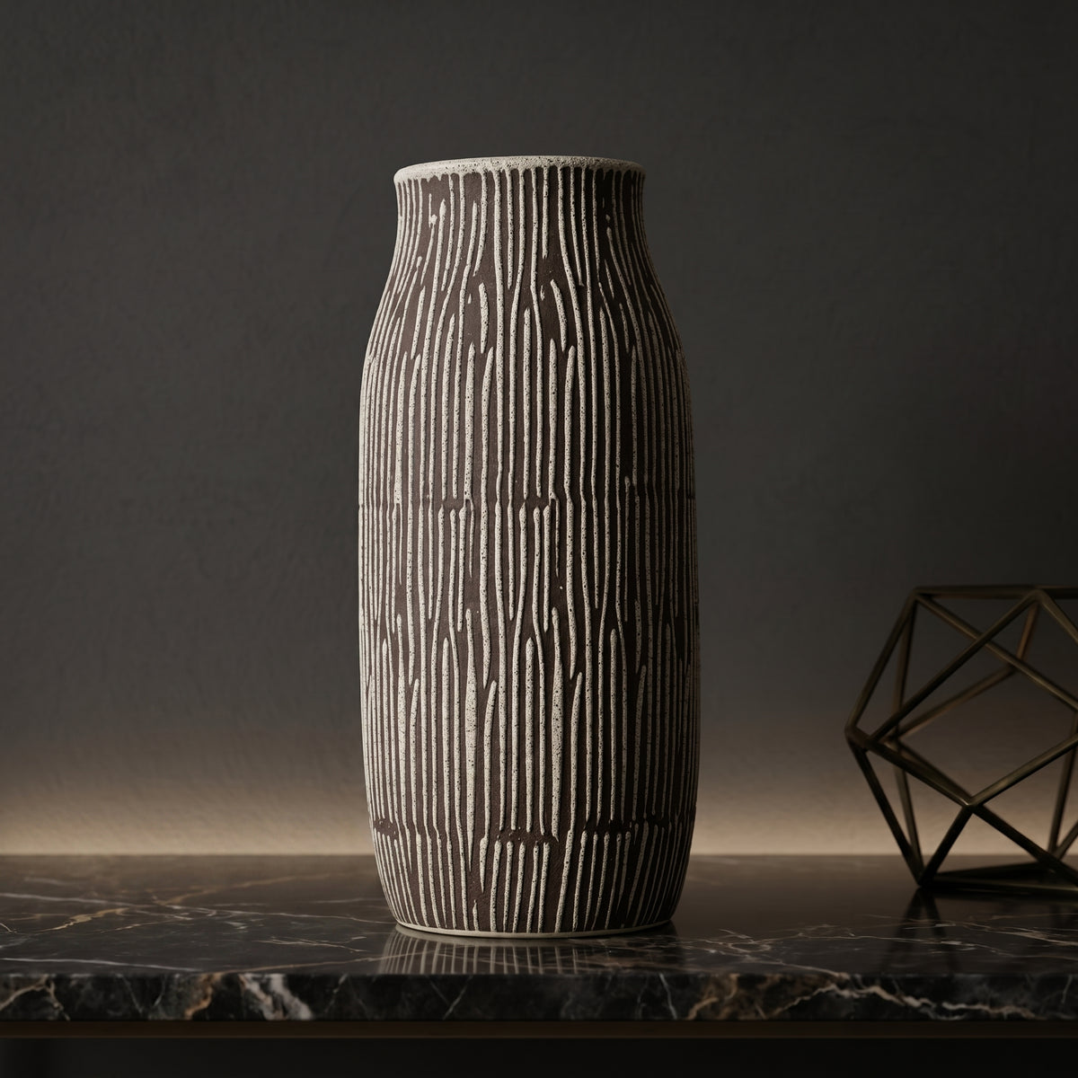 Black Ceramic Flower Vase (Cylindrical, large) By Zodiya