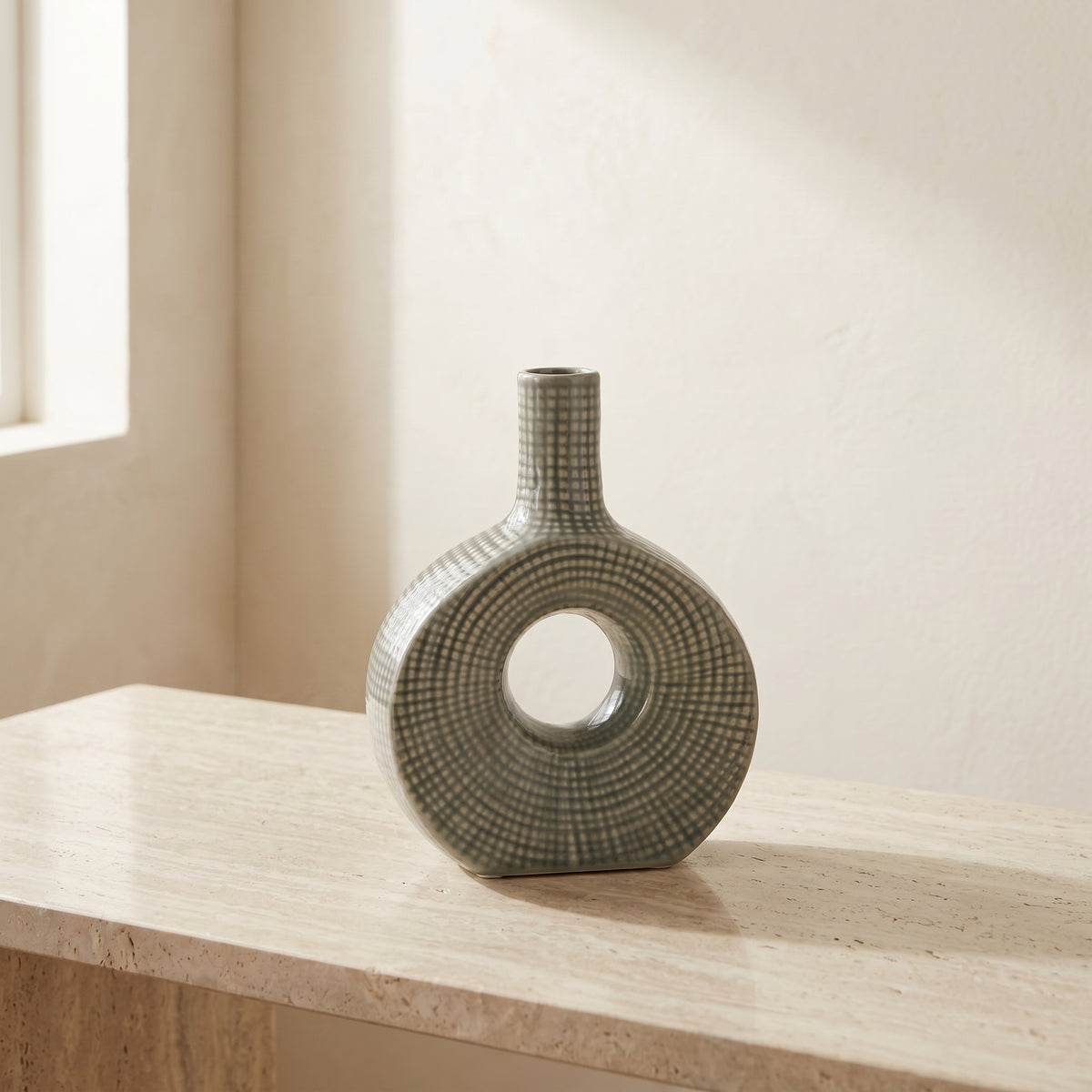 Grid Pattern Ceramic Flower Vase By Zodiya
