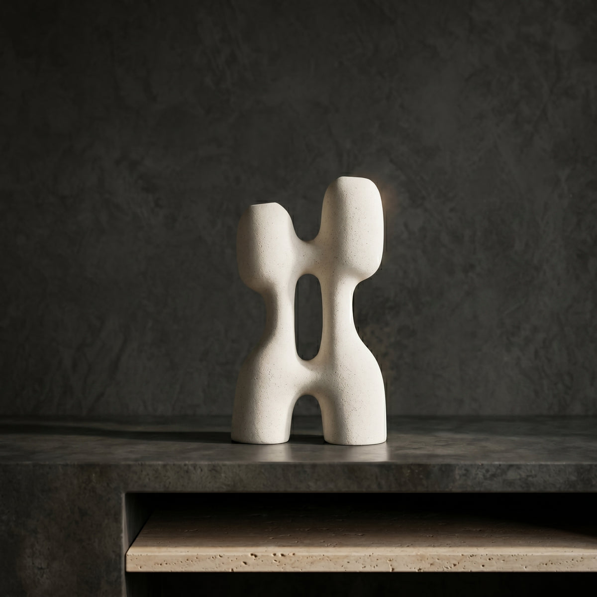 White Ceramic Flower Vase ( Double Column) by Zodiya
