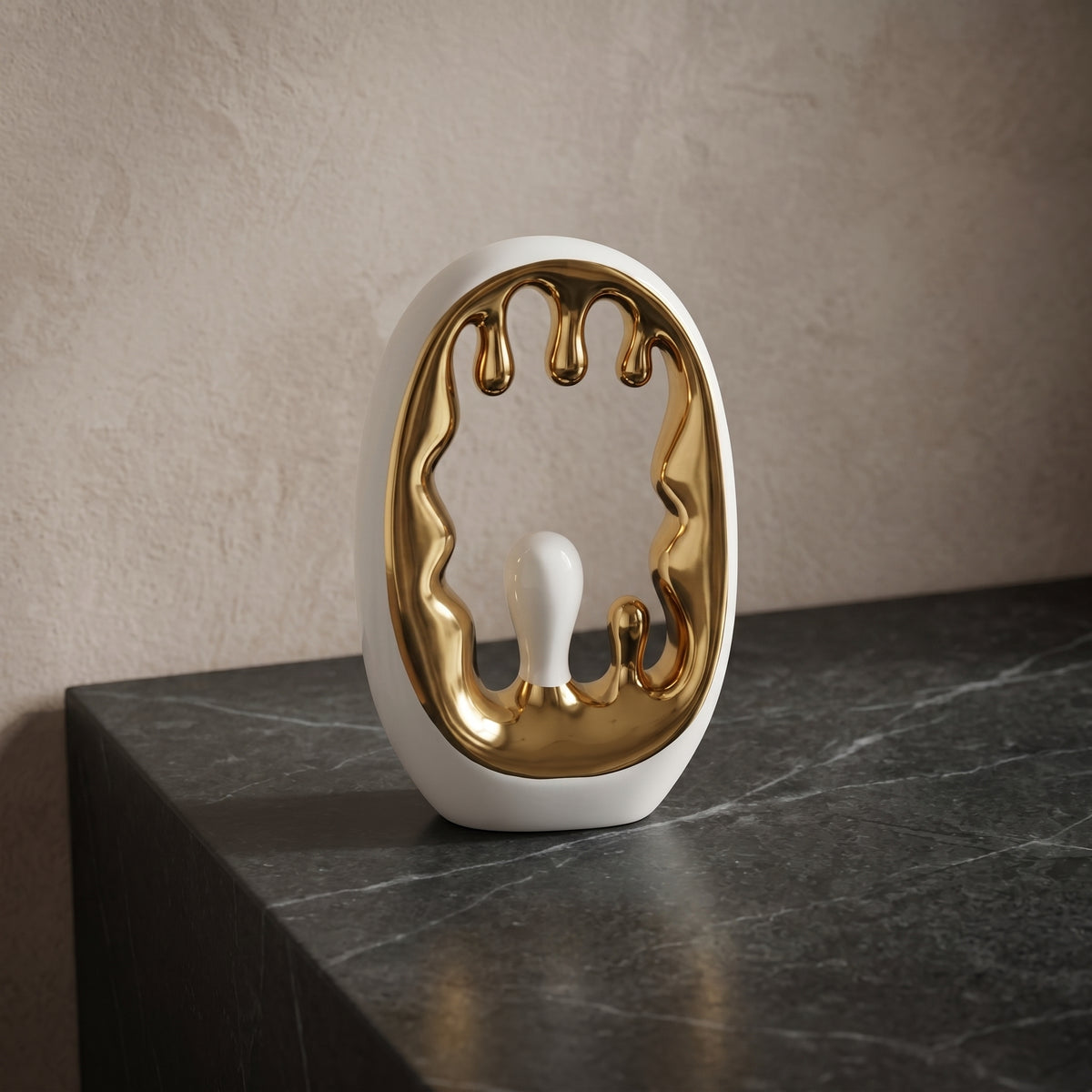 White and Gold Ceramic Dripping Decor By Zodiya