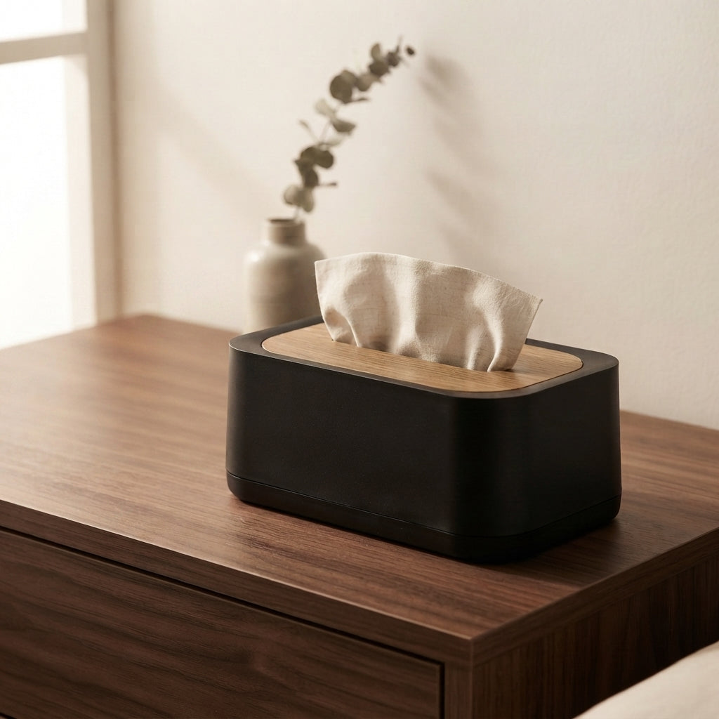 Black Wooden Tissue Box by Zodiya