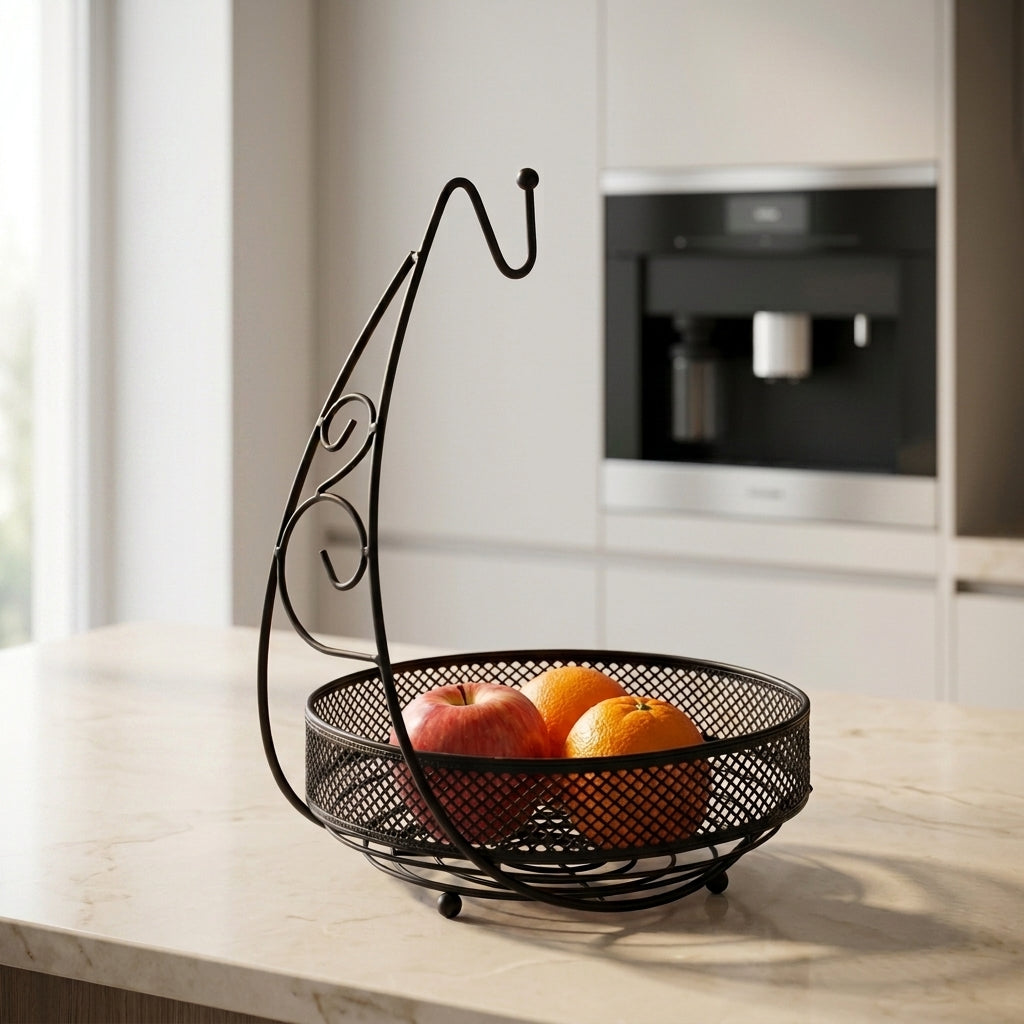 Black Metal Fruit Basket with Hanger By Zodiya