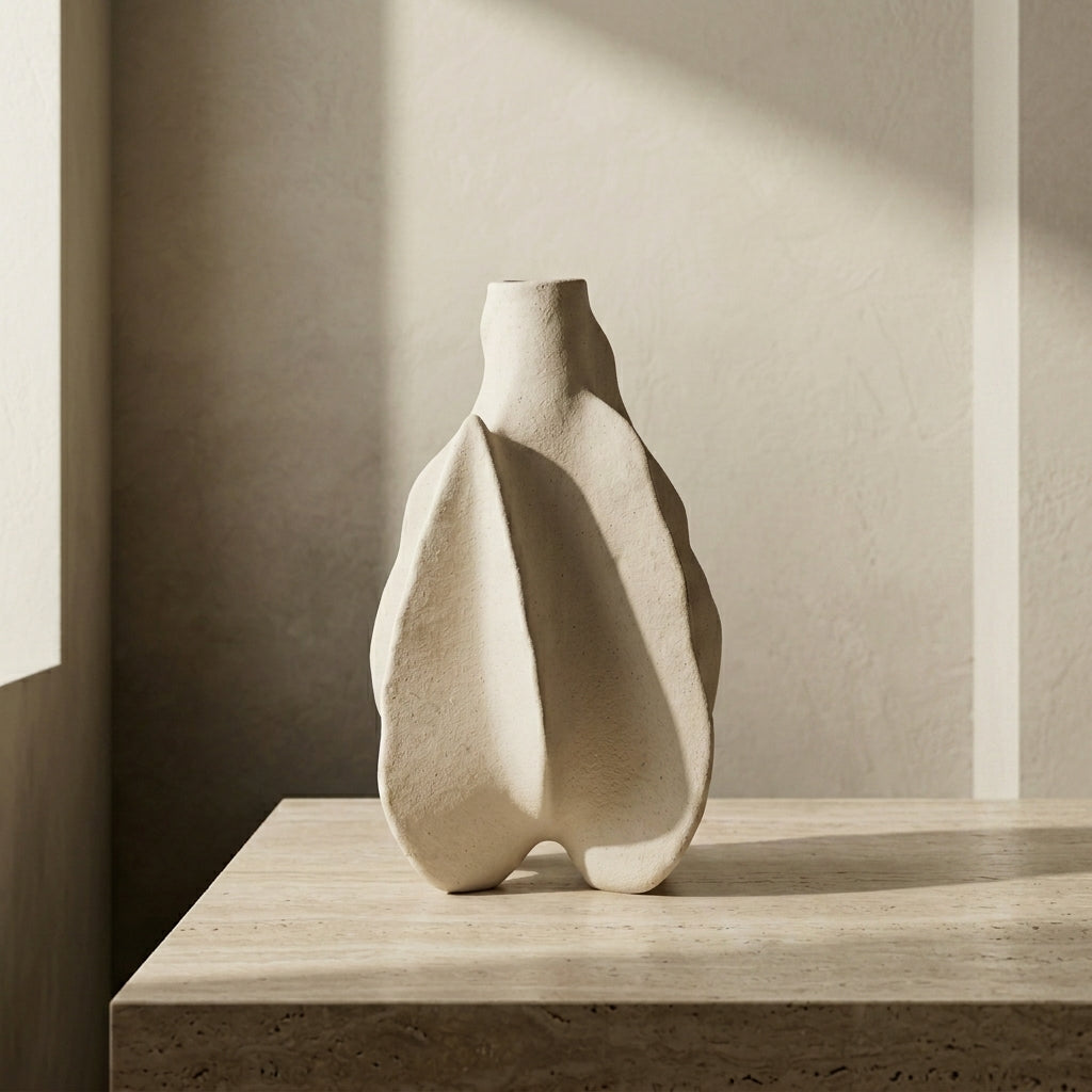 Beige Ceramic Stone Texture Flower Vase by Zodiya