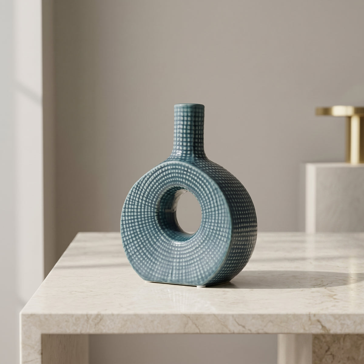 Blue Grid Pattern Ceramic Flower Vase By Zodiya