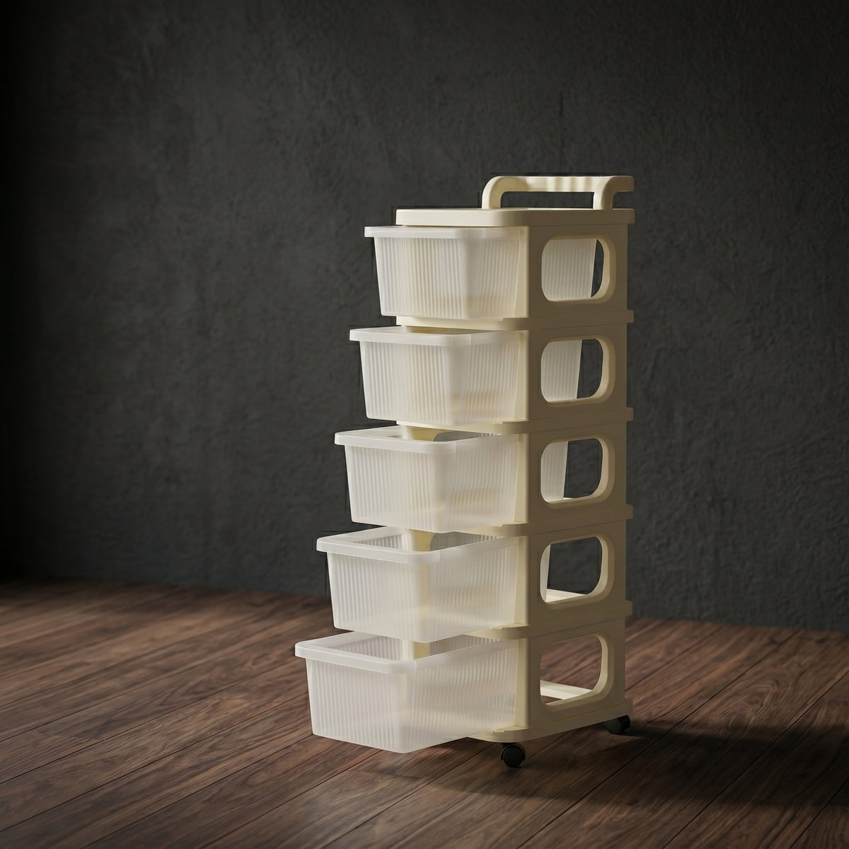 5-Tier Cream Plastic Rolling Storage with Drawers by Zodiya