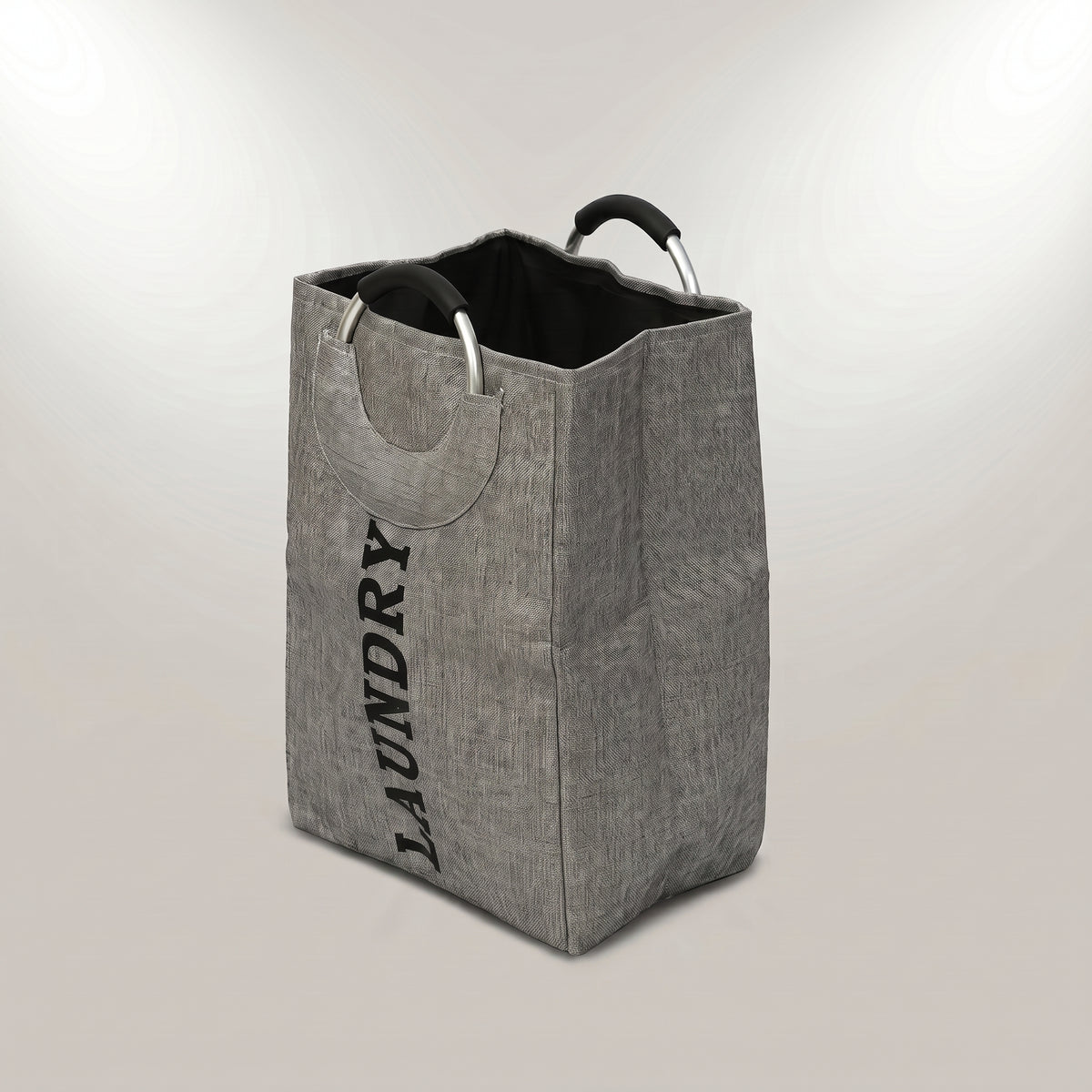 Grey Linen Laundry Bag with Ring Handles By Zodiya