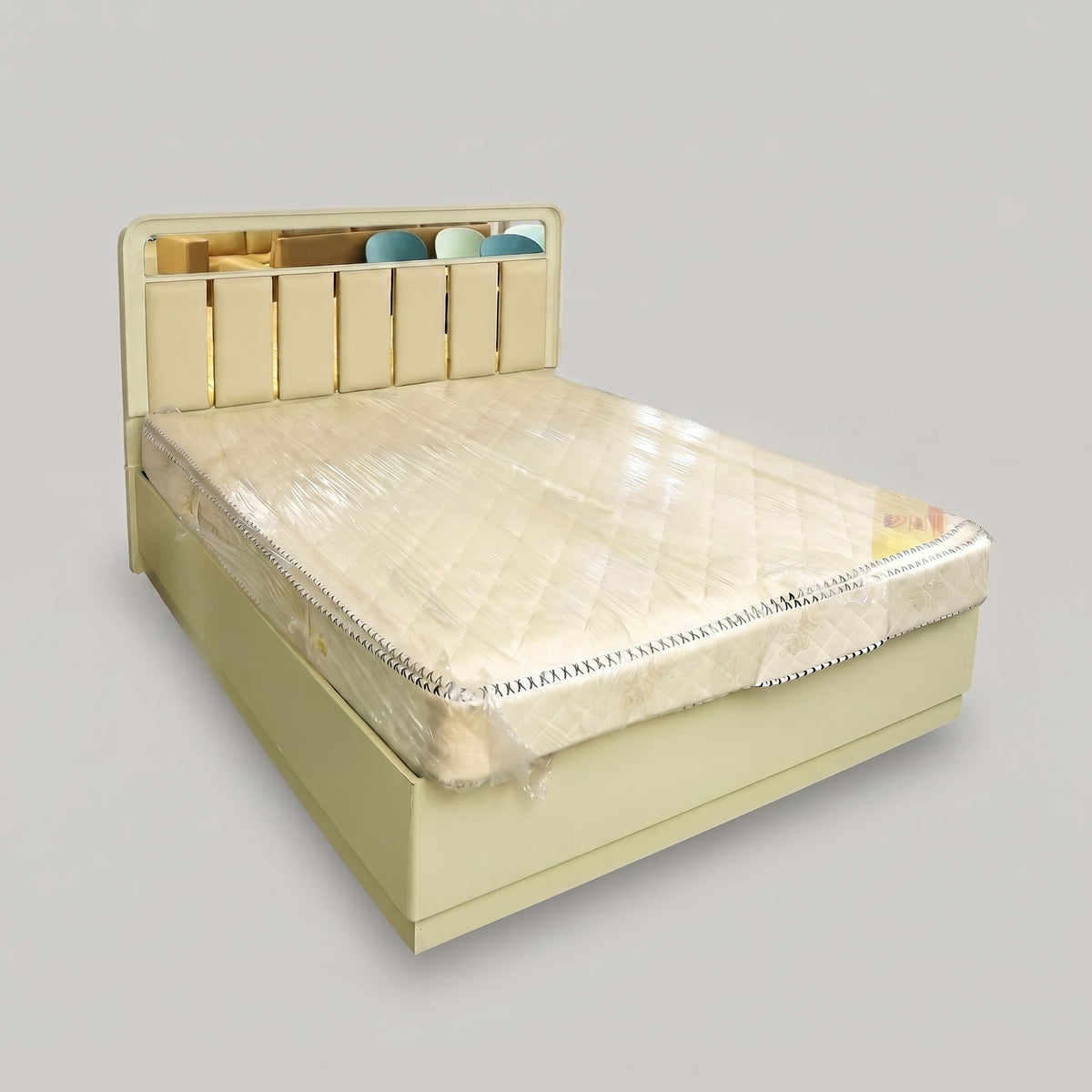 White Engineered Wood Queen Bed with Storage by Zodiya