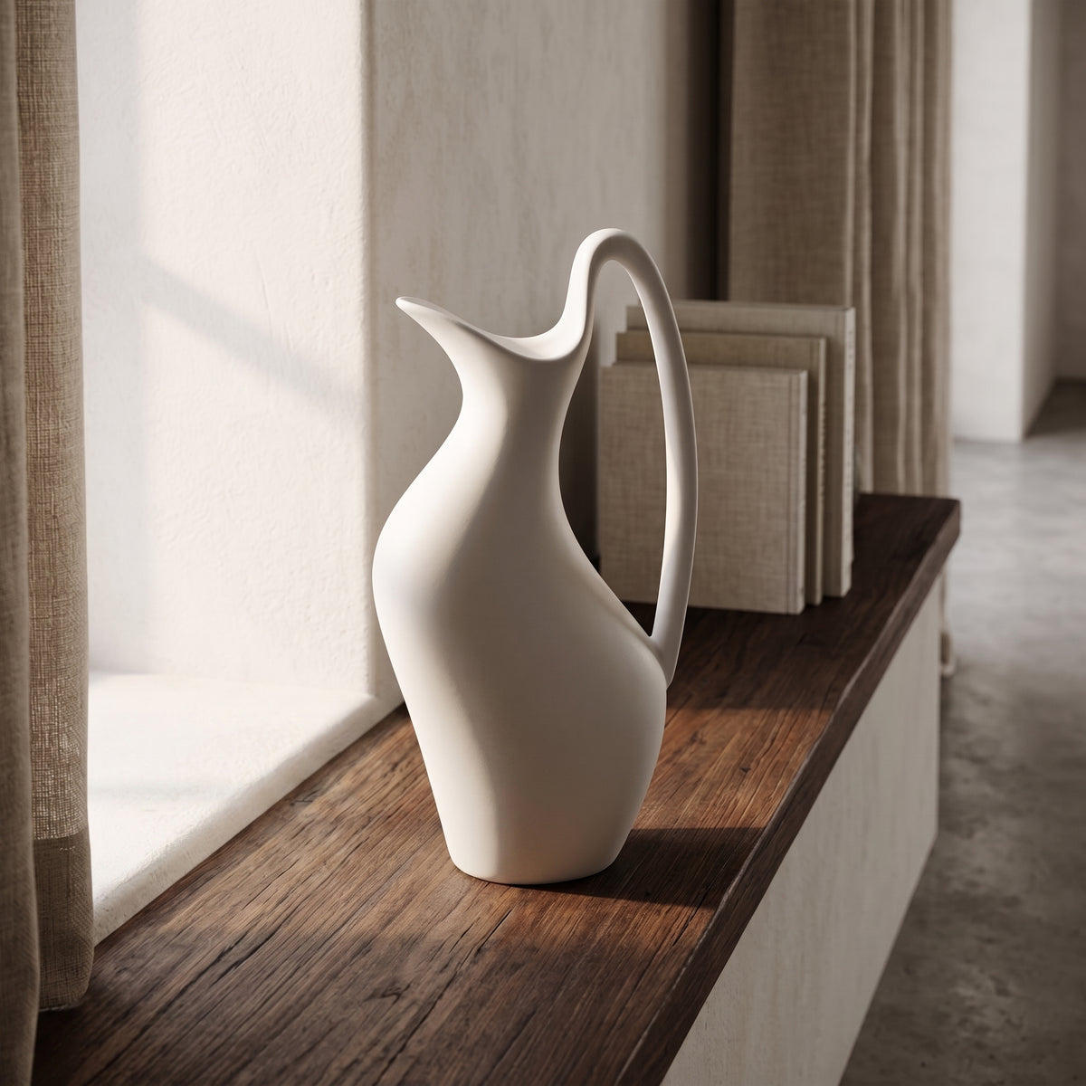 Matte White Ceramic Pitcher Vase by Zodiya