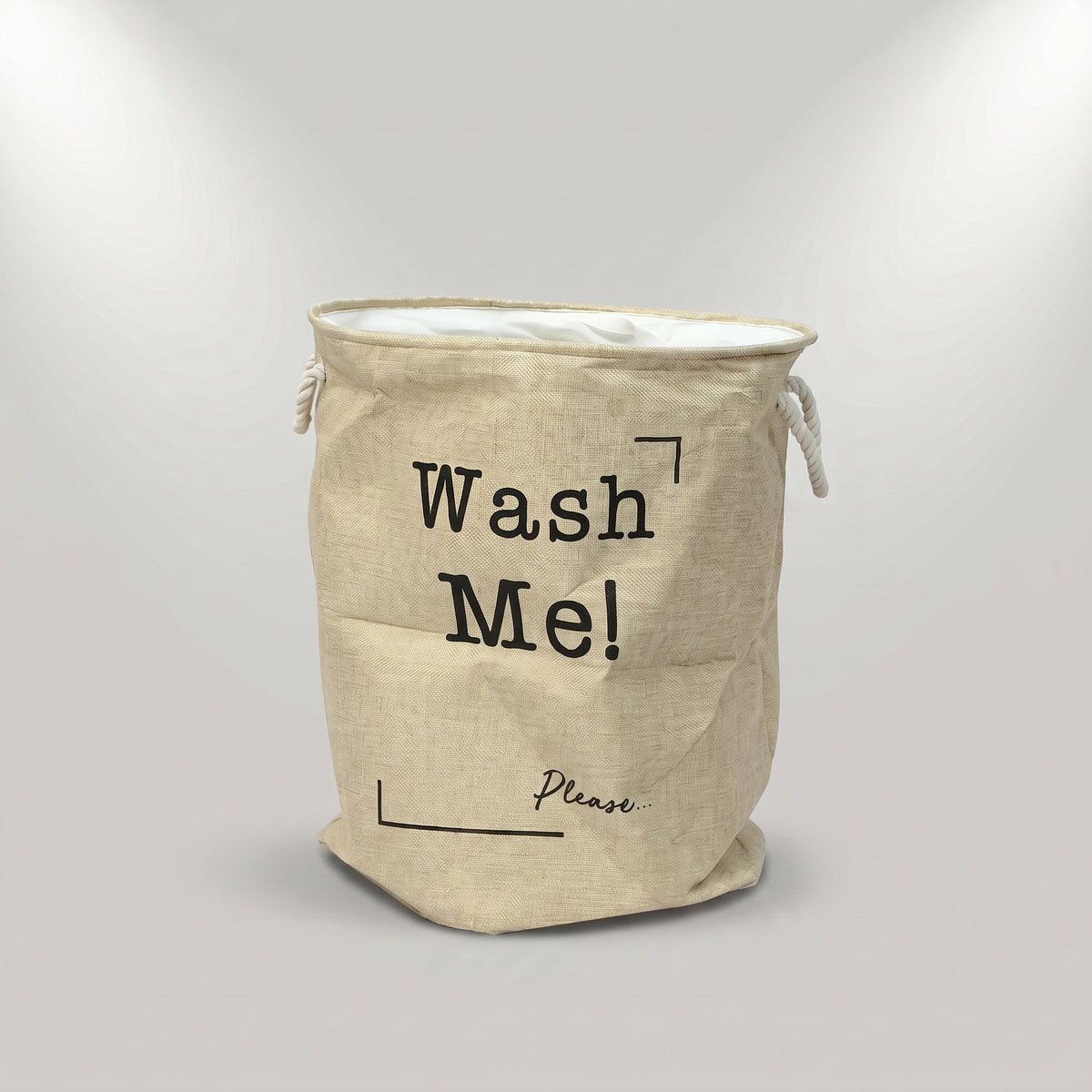 Beige Fabric Laundry Basket with White Rope Handles by Zodiya