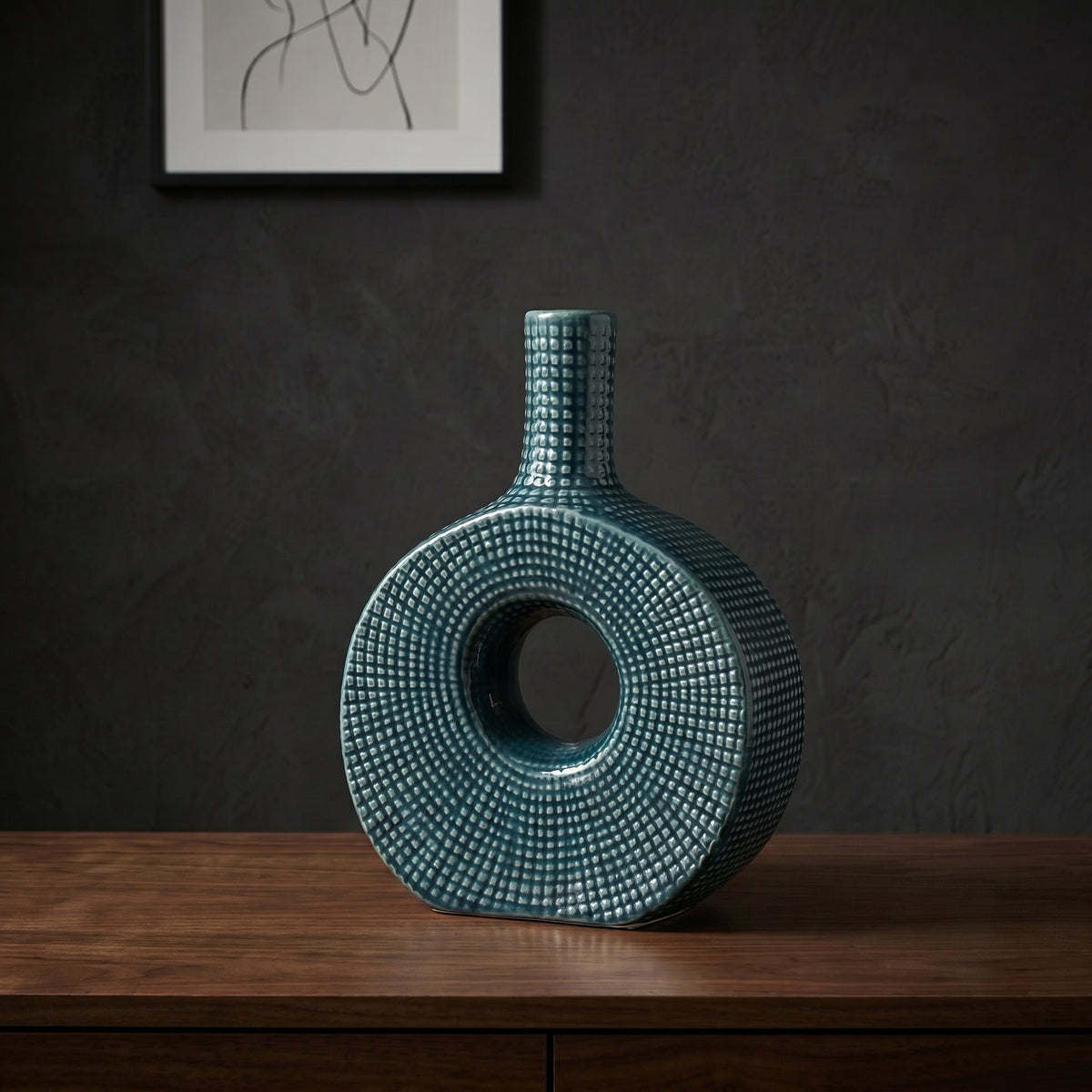 Blue Grid Pattern Ceramic Flower Vase By Zodiya