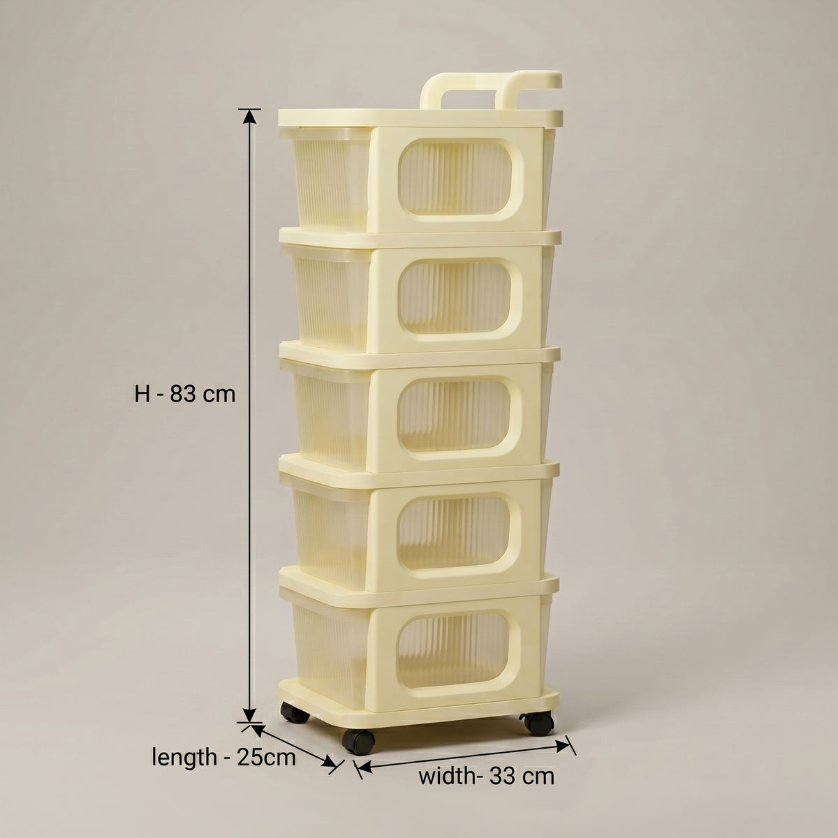 5-Tier Cream Plastic Rolling Storage with Drawers by Zodiya