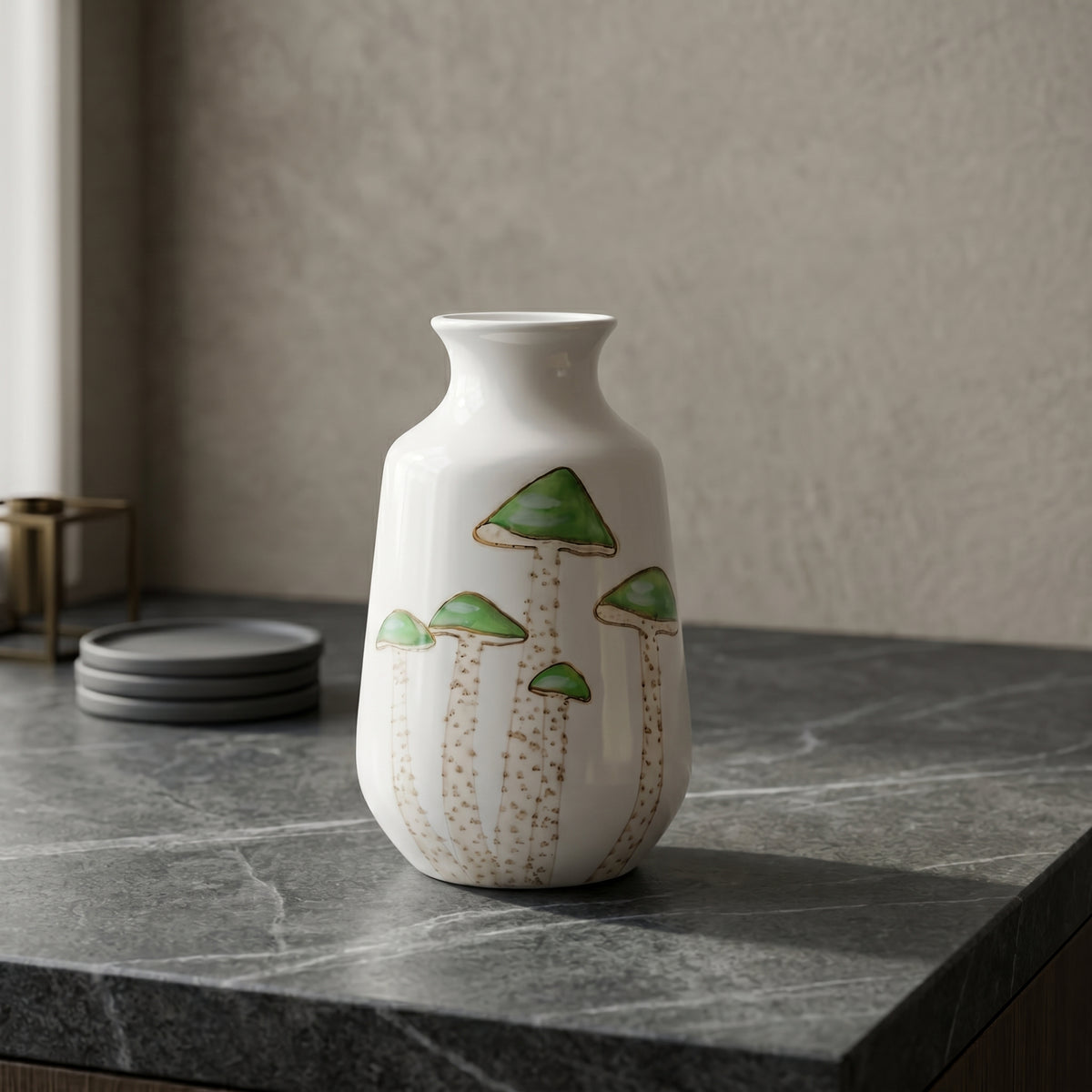 White Green Painted Ceramic Flower Vase By Zodiya
