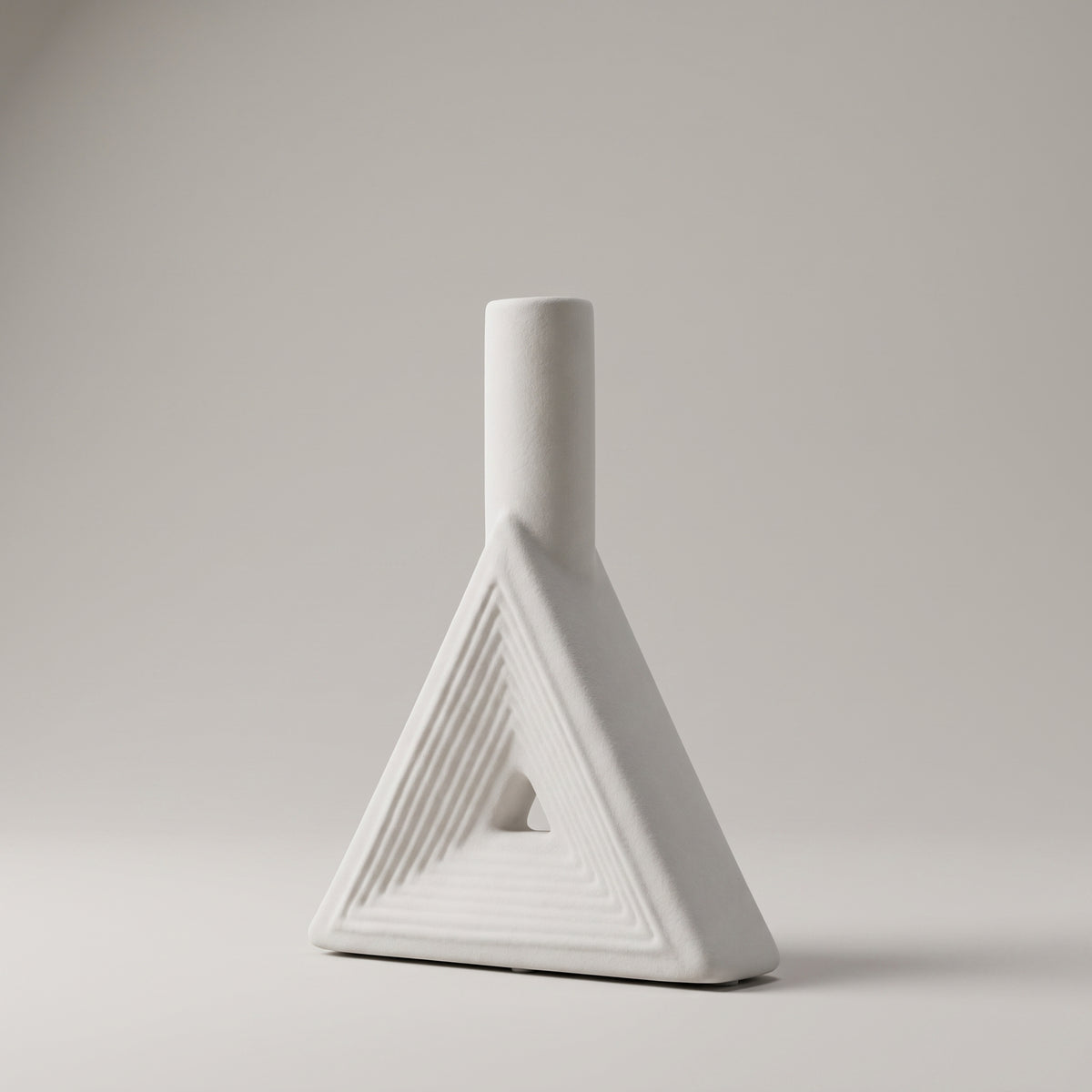 White Triangular Ceramic Flower Vase by Zodiya